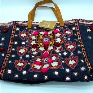 Star Mela Embroidered Boho Chic Tote NWT